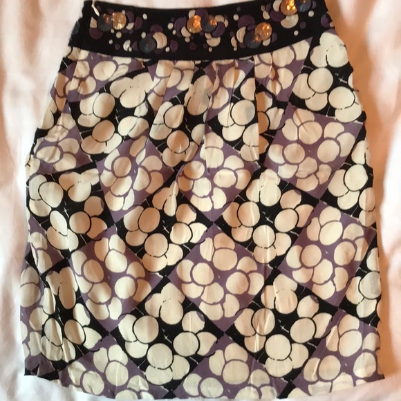 Anthropologie high waist cream/purple polka dot lightweight lined silk skirt EUC - Picture 3 of 7